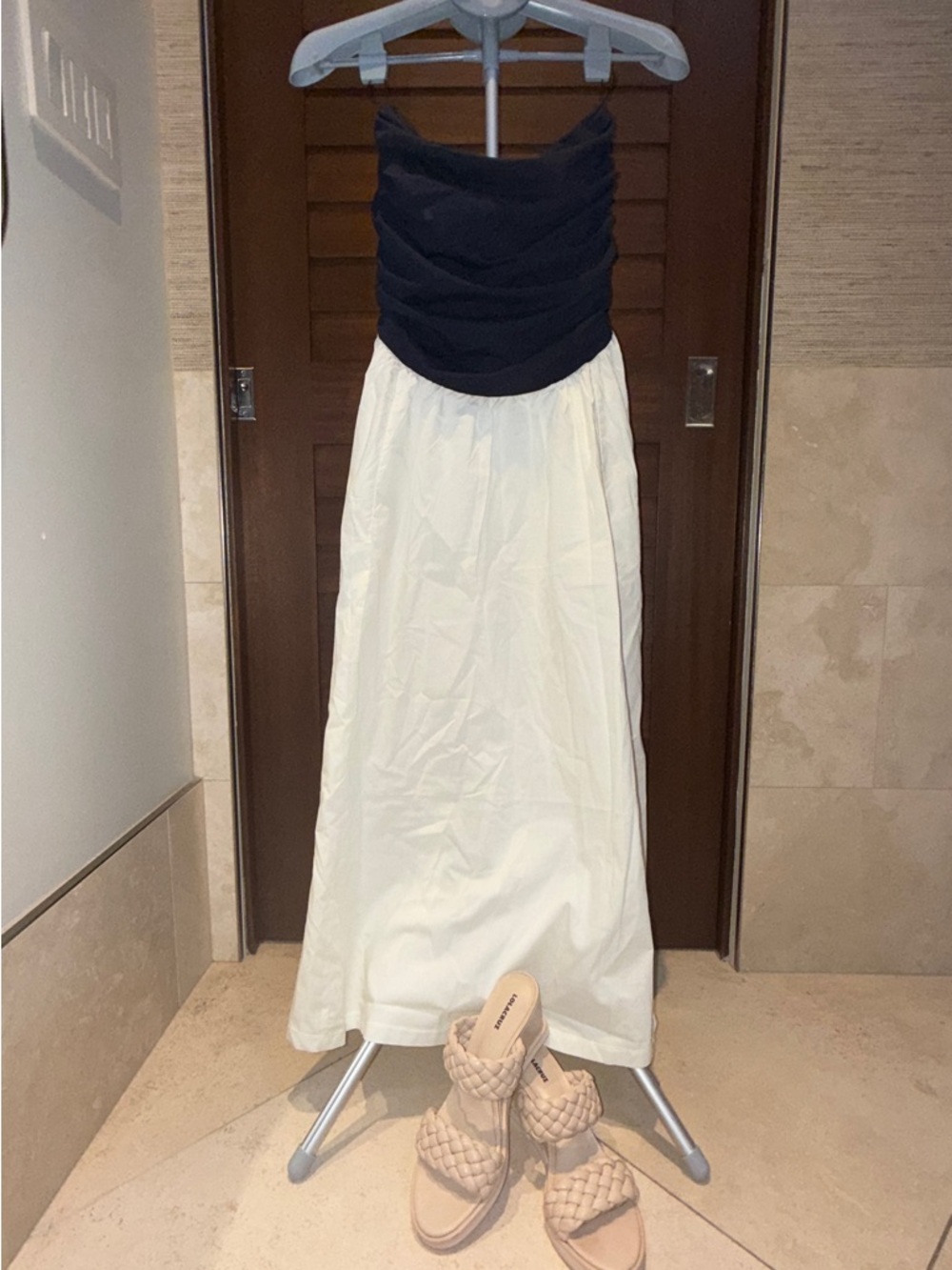 NEXT Strapless Navy & White Midi Dress NWT | Ruched Bodice Summer Dress